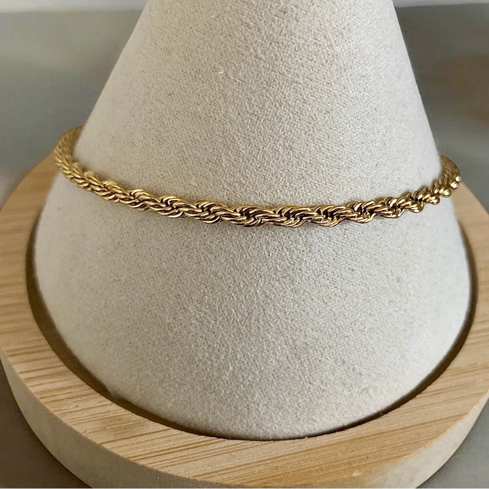 Rope 14k Gold Plated 9 inch long and 4mm width men’s bracelet - Picture 2 of 4